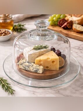 Vintage Arcoroc France Glass Cheese Dome Cloche with Plate